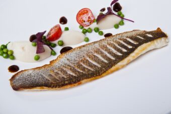 Farmed sea bass fillets with skin, frozen