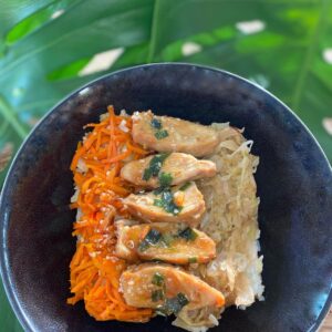 Frozen chicken donburi