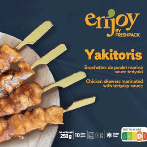 Brochettes de poulet yakitori cuites surgelées – En’Joy by Freshpack - 25g