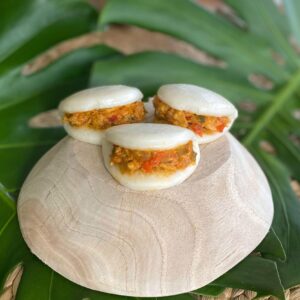 Frozen mini bao burger chicken with barbecue sauce